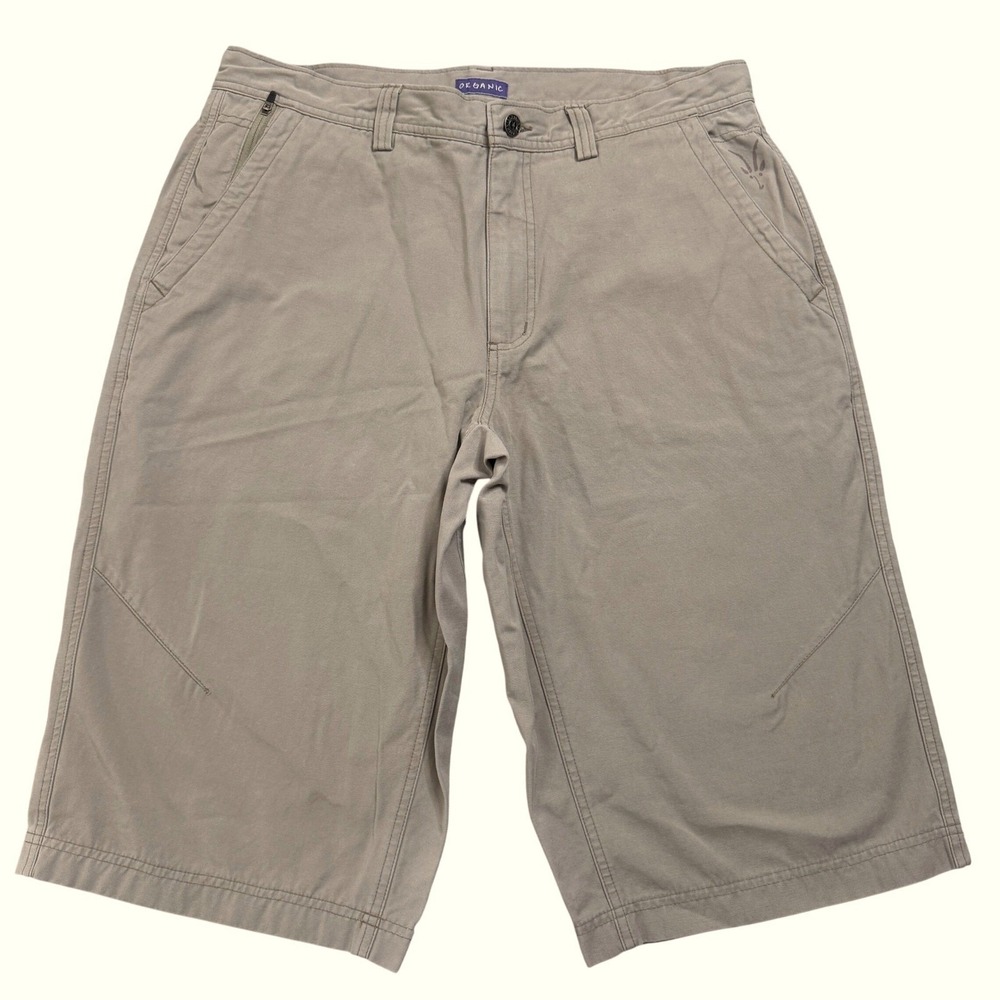 IBEX Organic Cotton Shorts Men Size 36 Khaki Zip Pockets Casual Outdoor